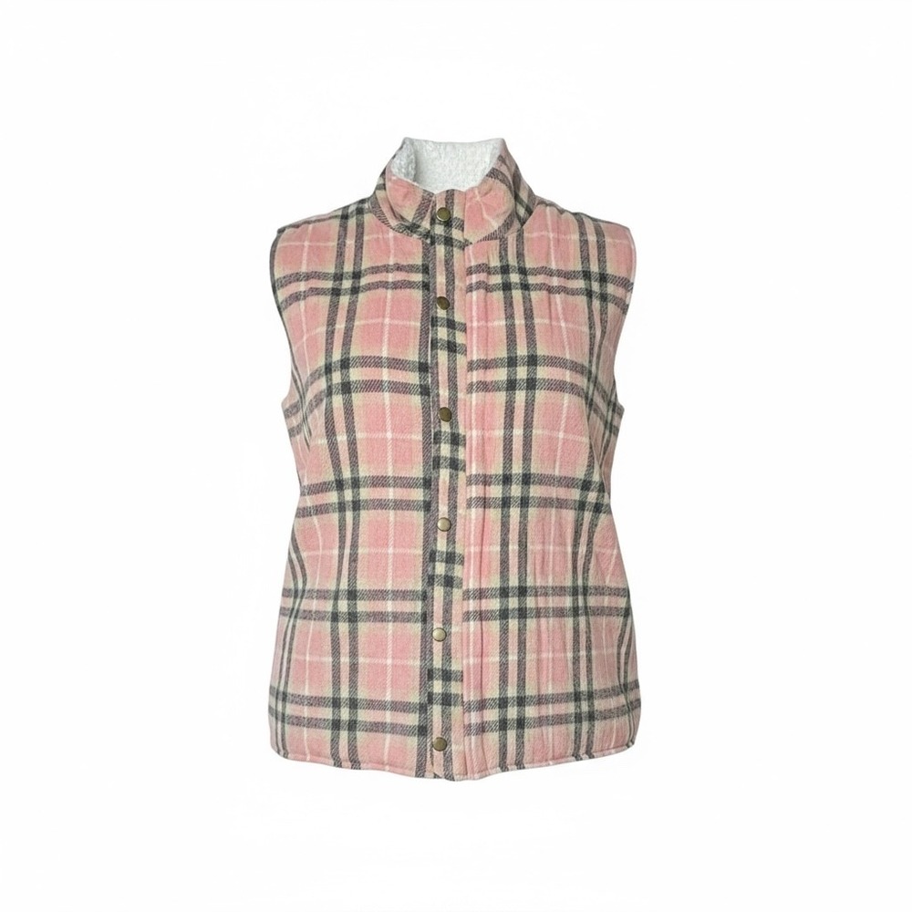Katydid Reversible Pink Plaid Sherpa Vest XXL Cozy Chic Rustic Charm NWOT‎